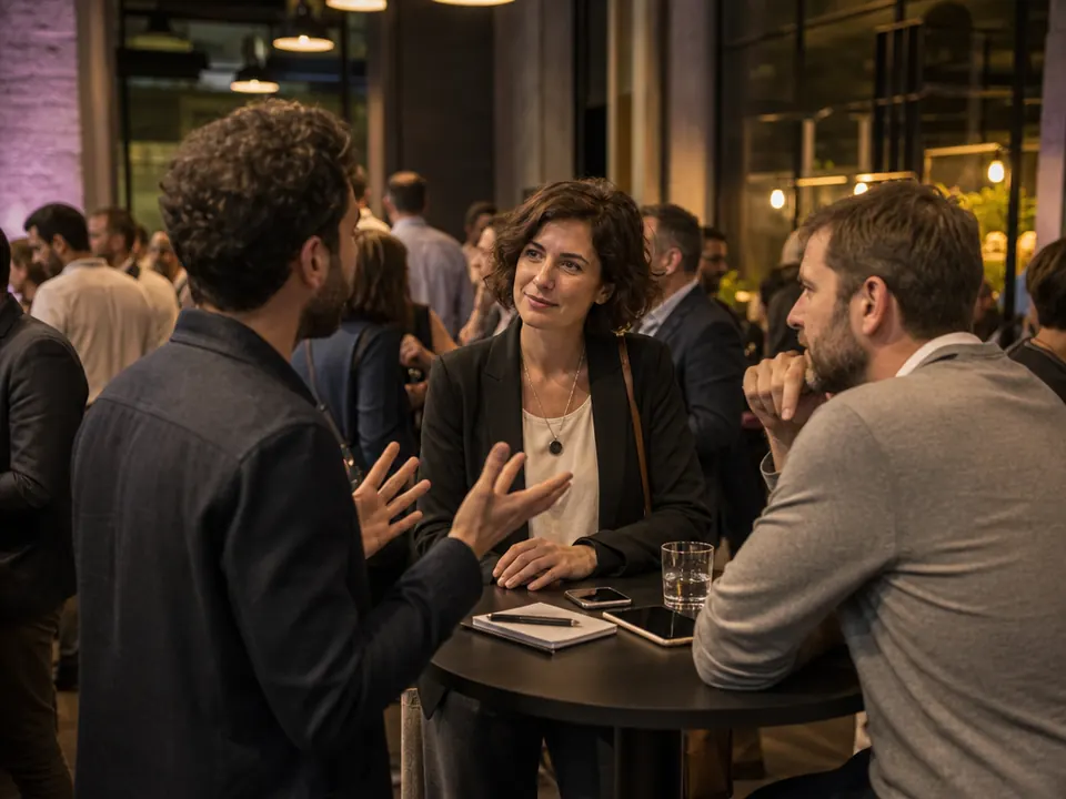 Open networking and conversations after AI startup pitches at a Spark night